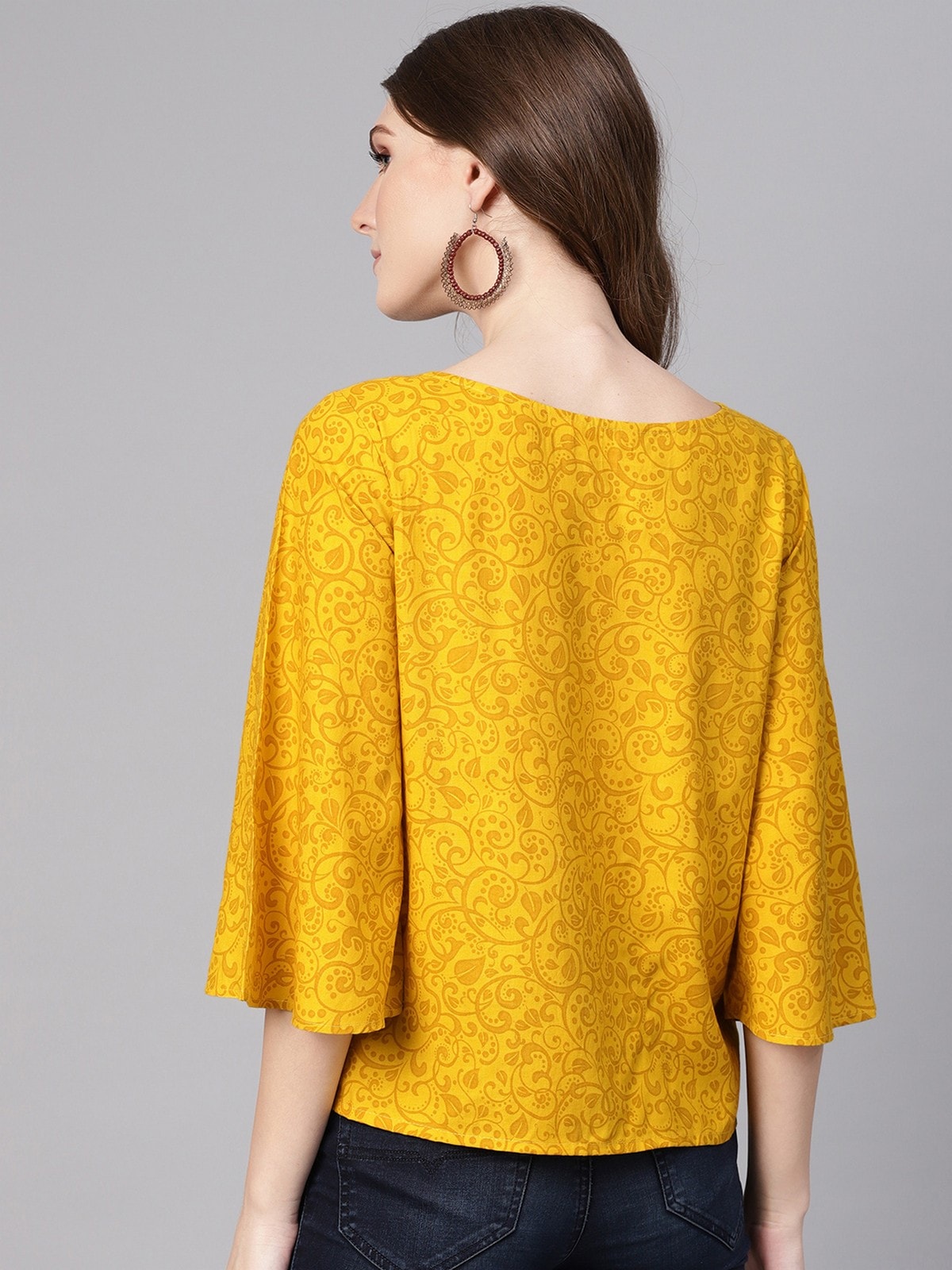 Yellow Flamingo Printed Top With Yoke