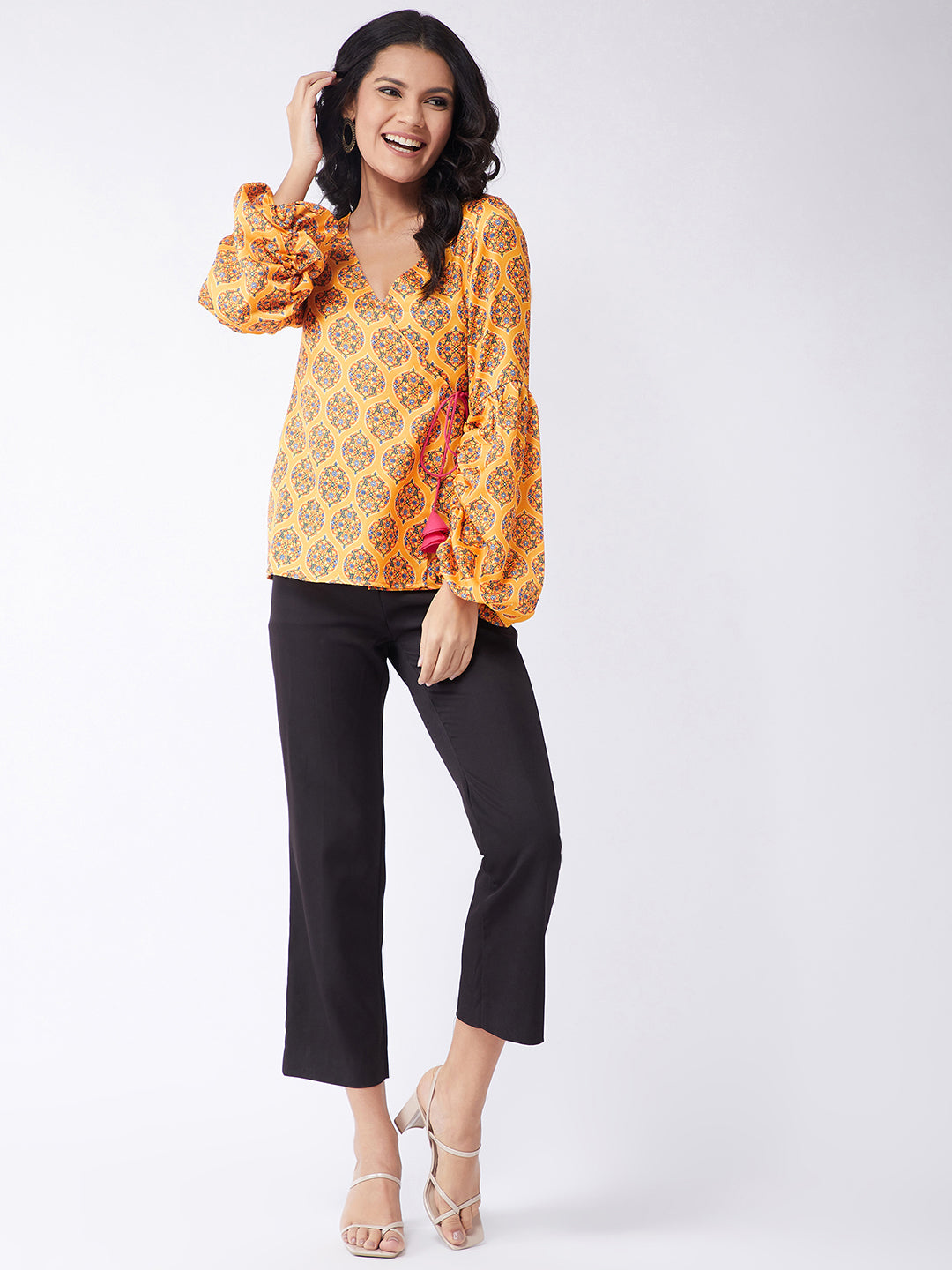 Kasturi Digital Printed Overlap Puff Sleeves Top