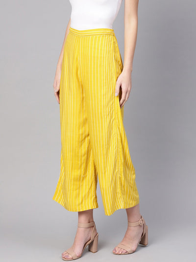 Yellow Stripe Flamingo Printed Palazzo