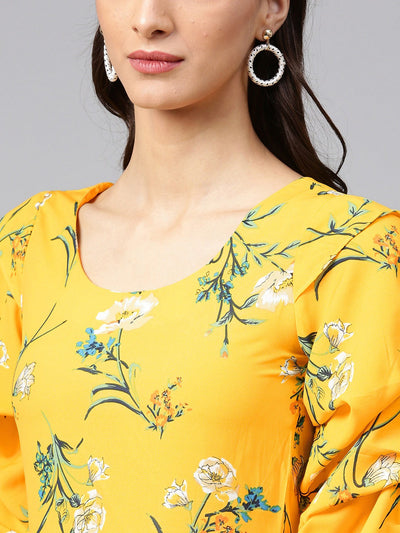 Yellow Floral Printed Peplum Top