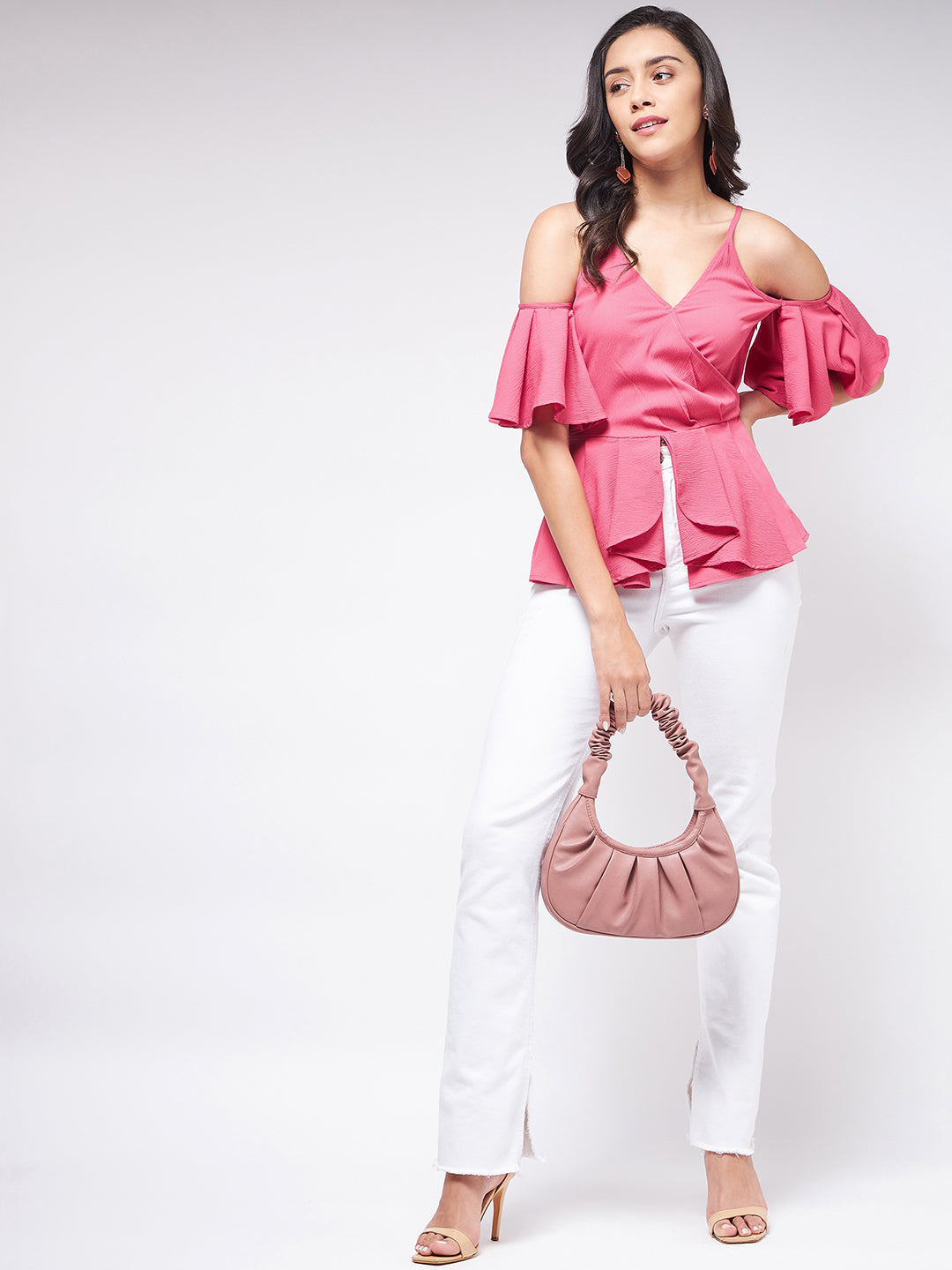 Flaunt Yourself In Solid Overlap Cold-Shoulder Top