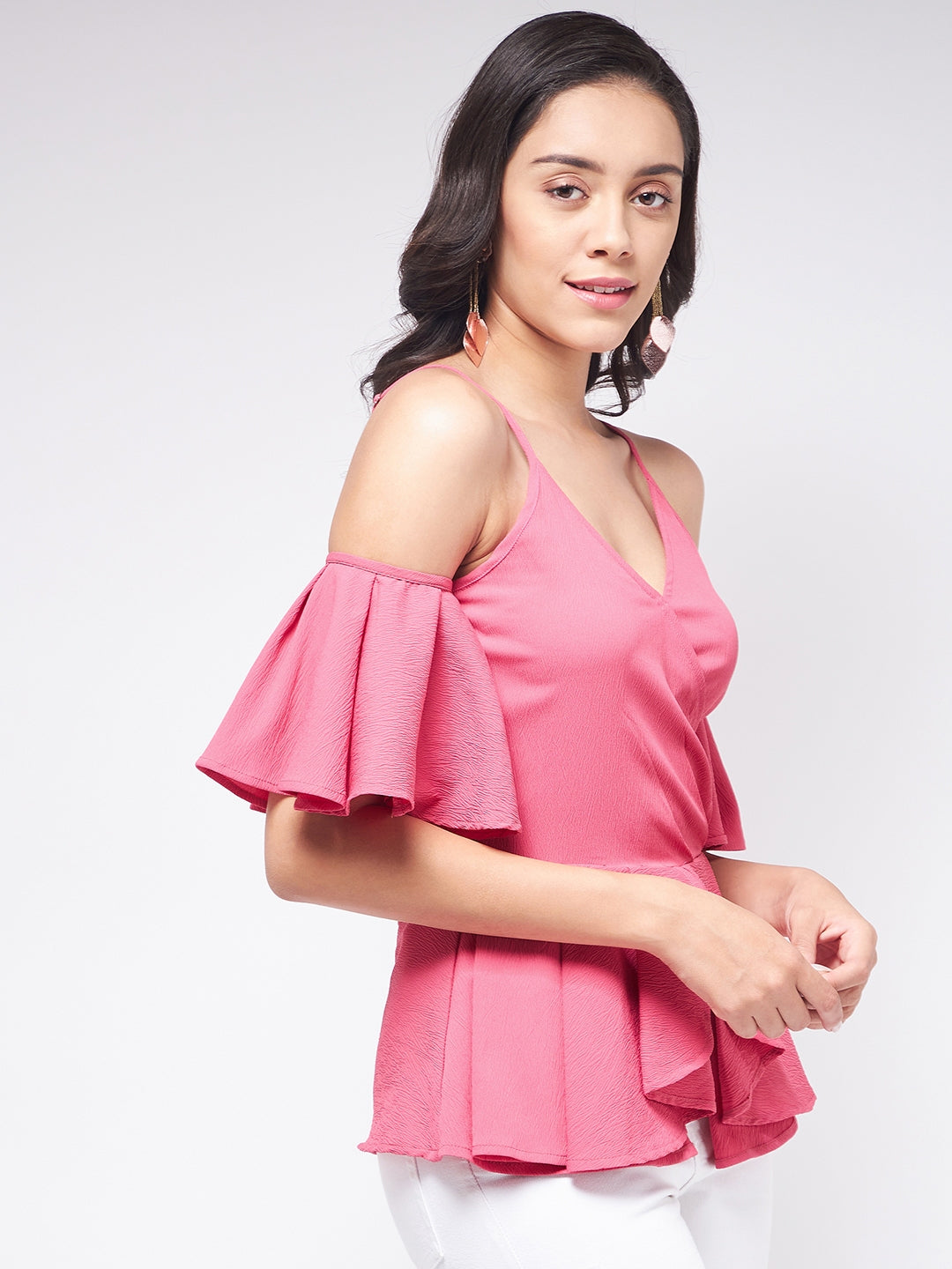 Flaunt Yourself In Solid Overlap Cold-Shoulder Top