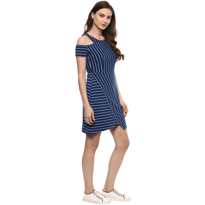 Stripe Dress With Shoulder -Cut Details