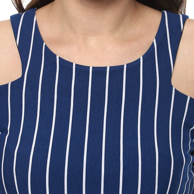 Stripe Dress With Shoulder -Cut Details