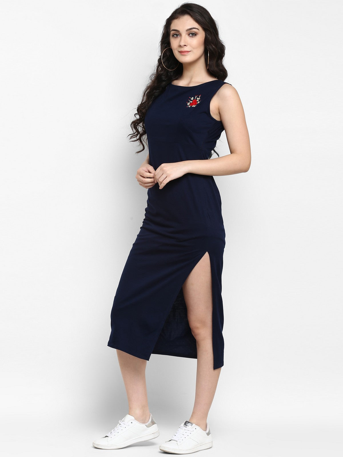 Navy Embroidered Knitted Dress