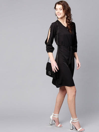 Pearl Slit Sleeves A-Line Dress