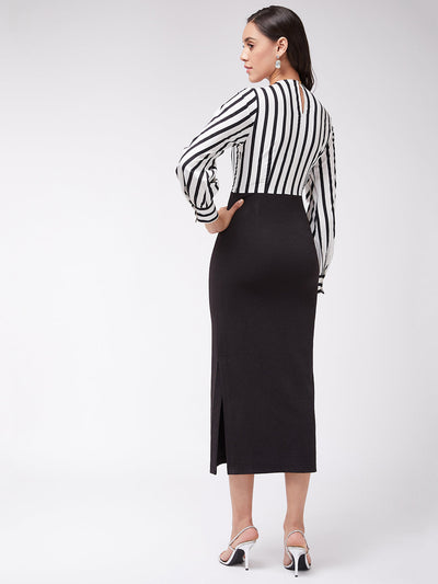 Monocromaric Stripe Fitted Dress