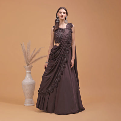 Poshek Luxe Hazel Heavy Embroidered Blouse with Applique Drape Set