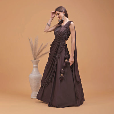 Poshek Luxe Hazel Heavy Embroidered Blouse with Applique Drape Set