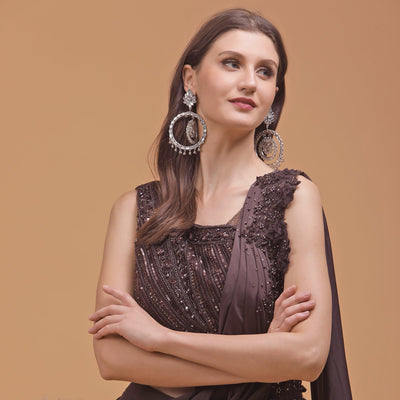 Poshek Luxe Hazel Heavy Embroidered Blouse with Applique Drape Set