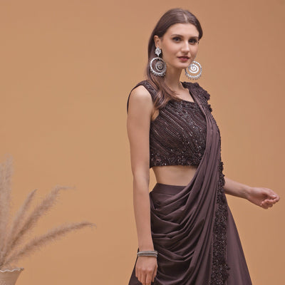 Poshek Luxe Hazel Heavy Embroidered Blouse with Applique Drape Set