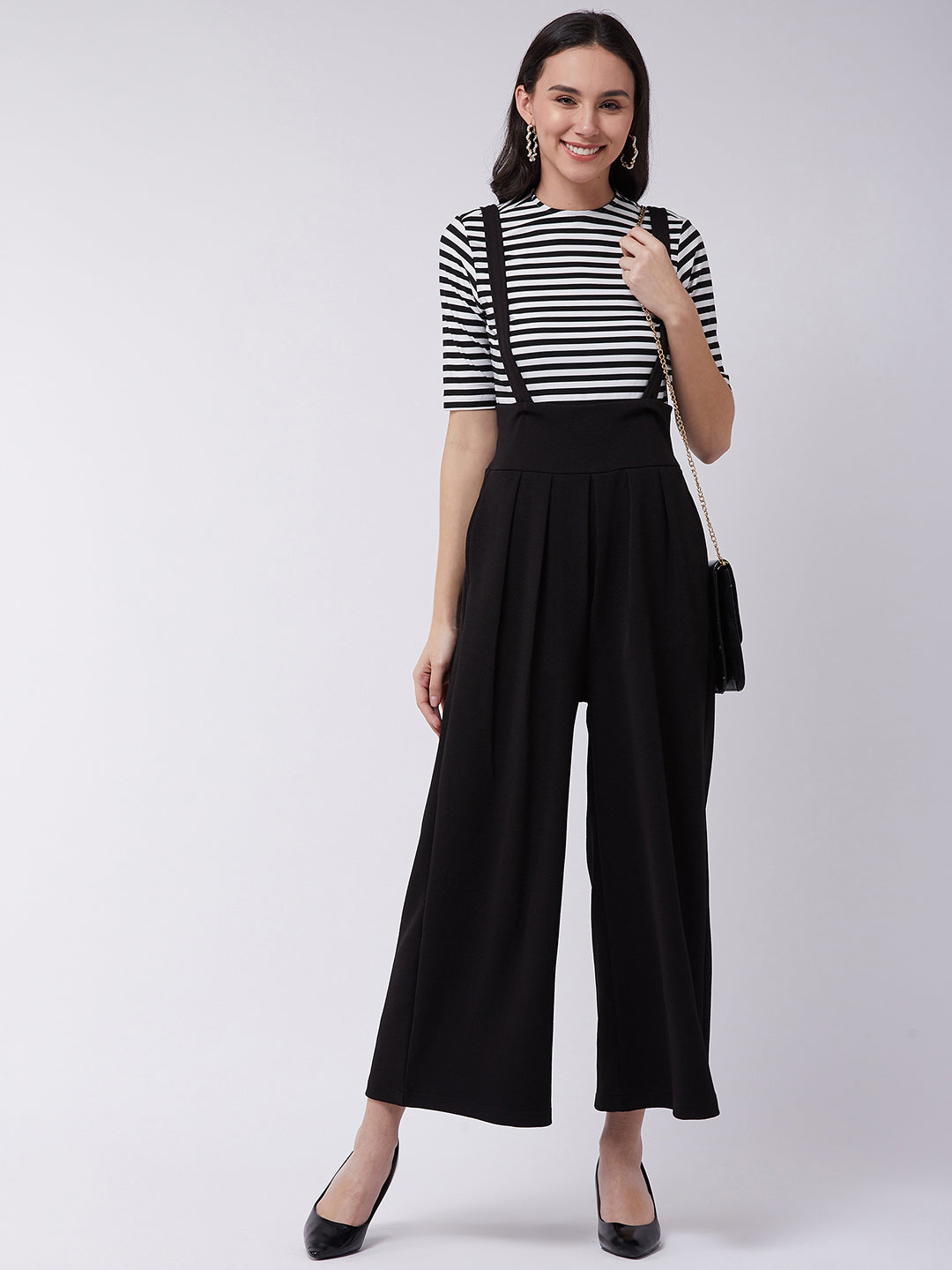 Stripe Top And Solid Pant Set