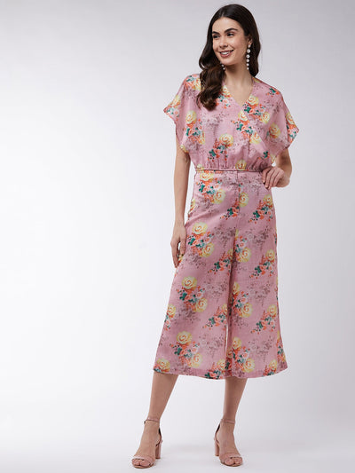 Candy Inspired Floral Digital Printed Loose Top With High Waist Pants