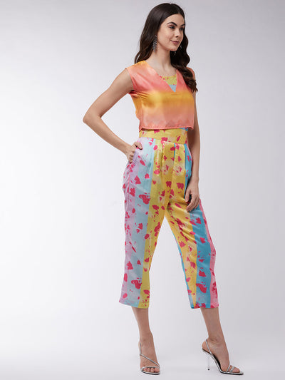 Candy Inspired Digital Printed Crop Top With High Waist Pleated Pants