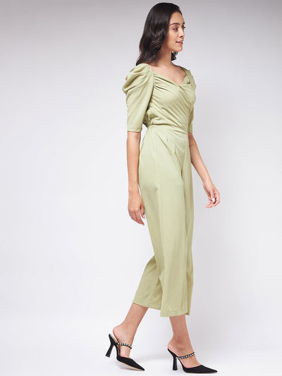 Flaunt Yourself In Solid Pleated Jumpsuit With Vintage Sleeves