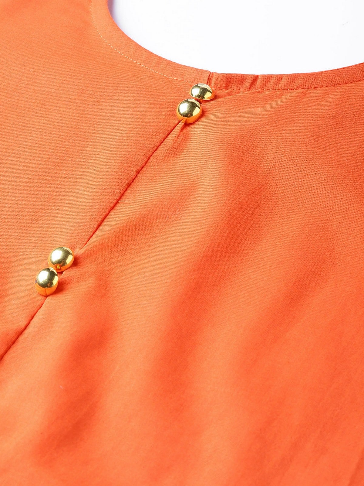 Orange Leaf Print Diagonal Cut Kurta