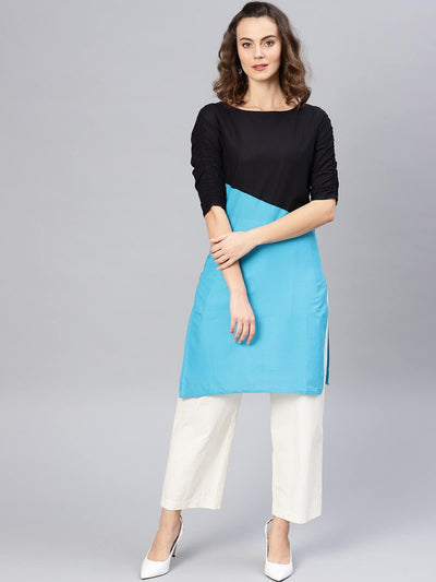 3/4sleeves Diagonal Color-Block Kurti