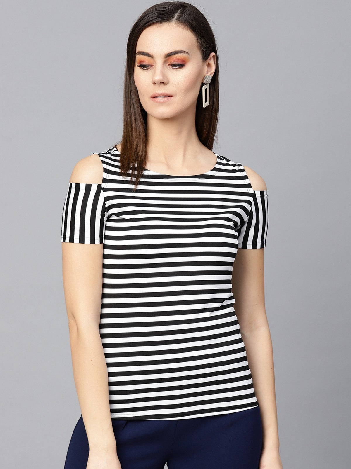 Thin Stripe Shoulder Cut Top