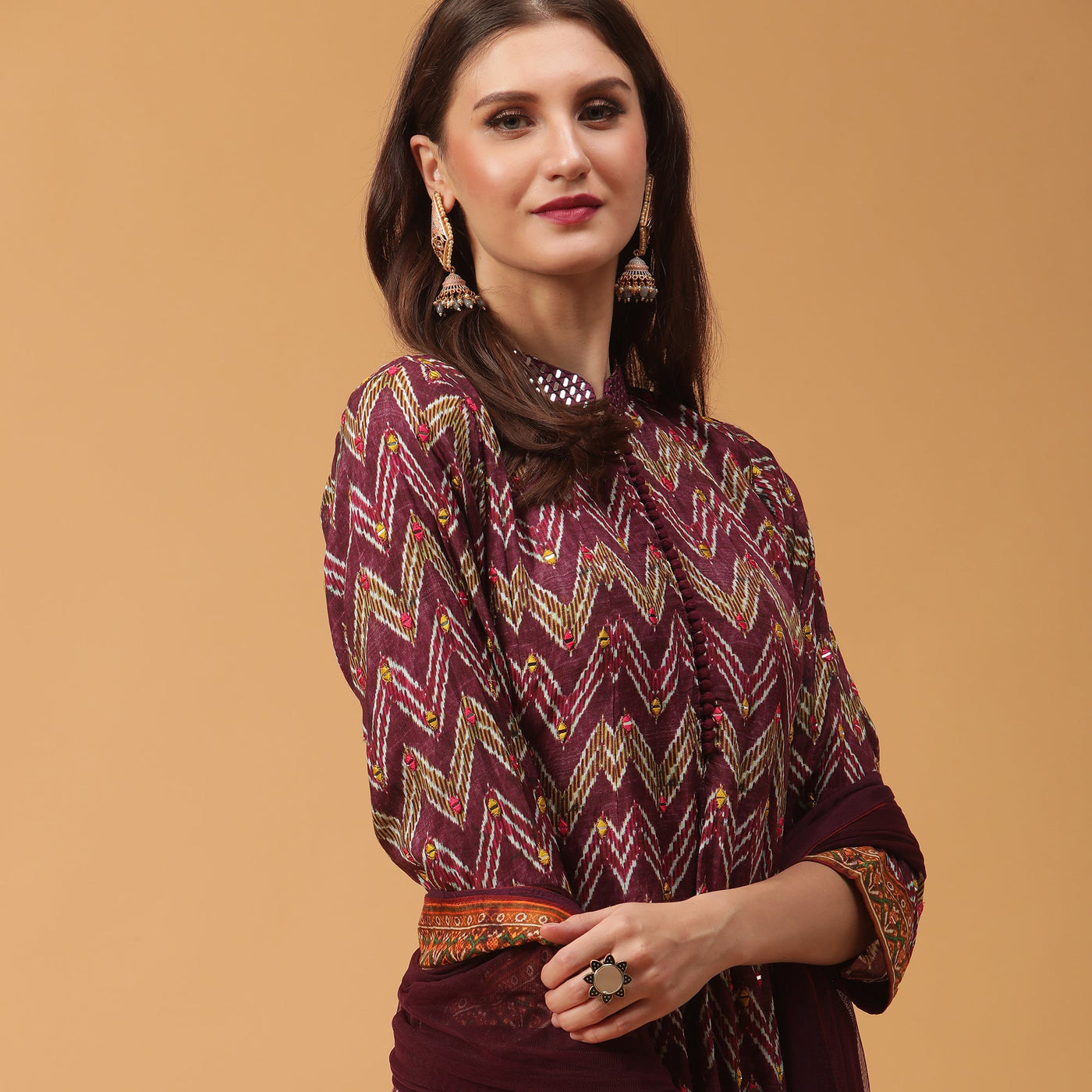 Poshek Luxe Purple All Over Printed Anarkali with Dupatta Set