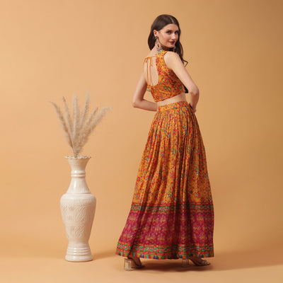 Poshek Luxe Printed And Embroidered Lehanga with Dupatta Set