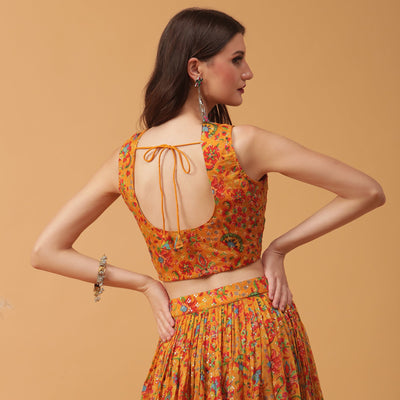 Poshek Luxe Printed And Embroidered Lehanga with Dupatta Set
