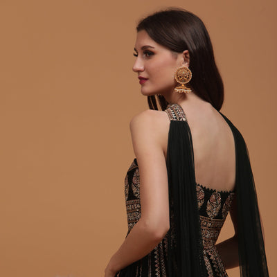 Poshek Luxe DarkGreen Embroidered Peplum with Sharara and Dupatta Set