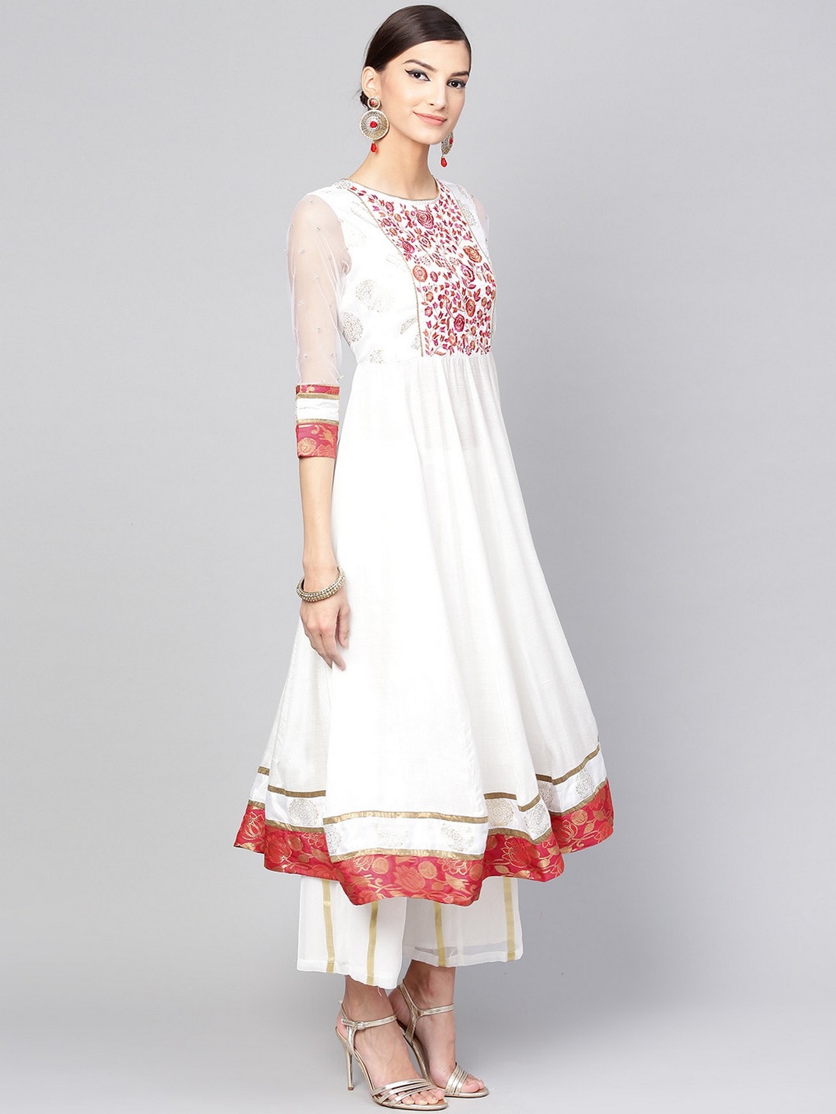 Anarkali Embroidered Kurta With Palazzo And Dupatta