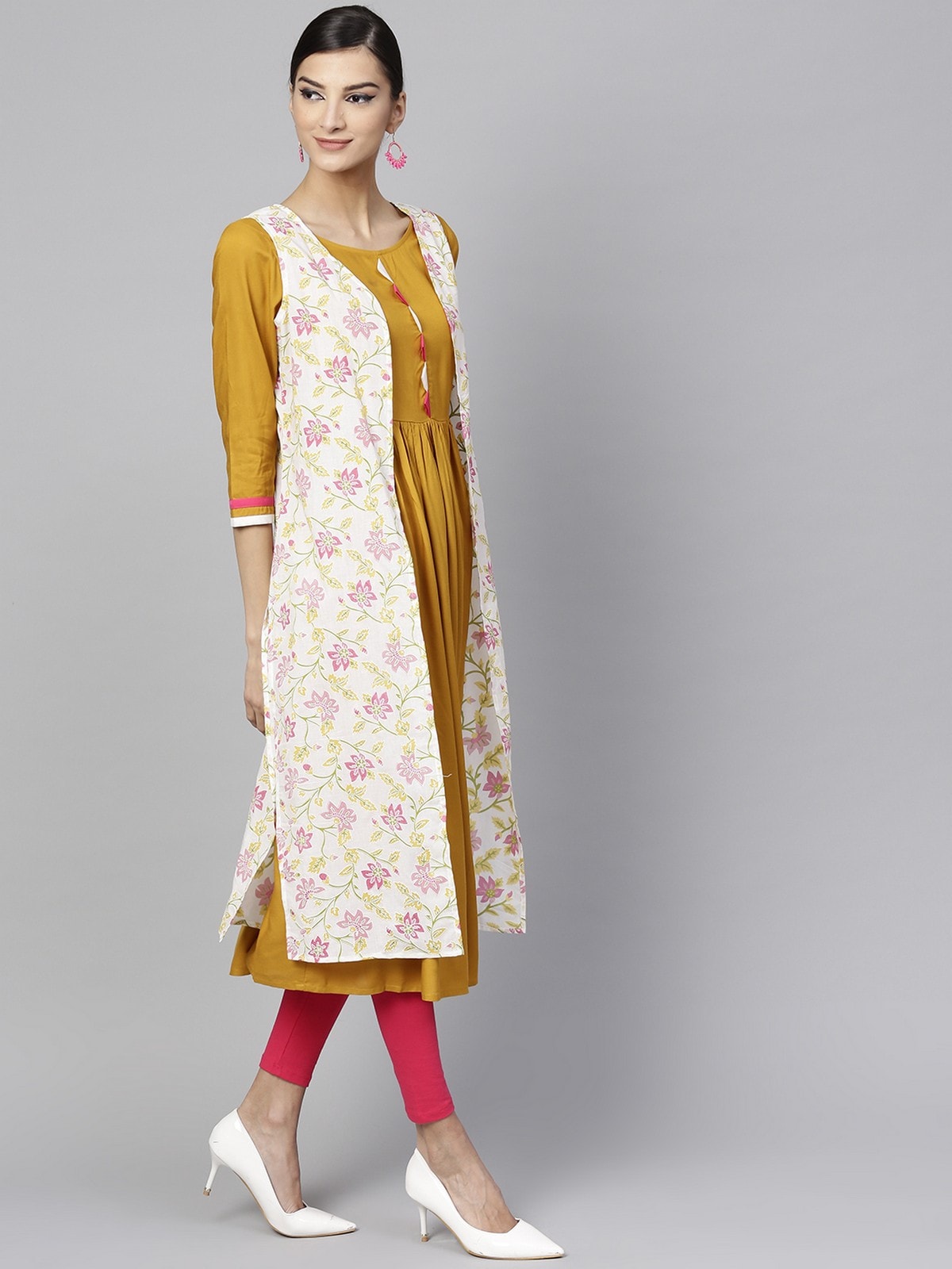 A Line Khadi Printed Kurta With Jacket