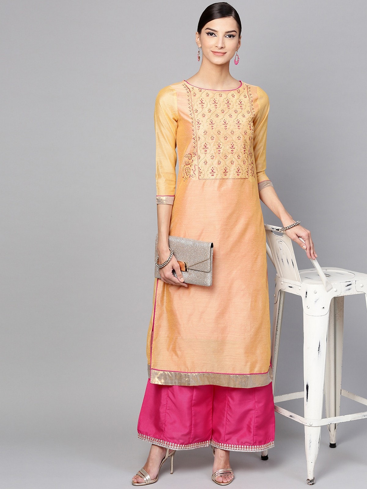 Solid Embroidered Kurta